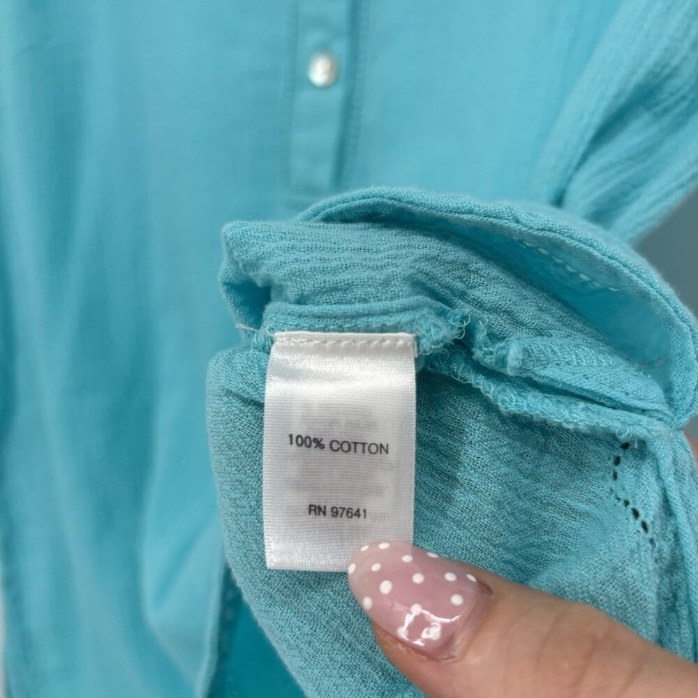 J. Jill 3/4 Sleeve Turquoise‎ Blue Hi Low Shirt Womens Size Petite XS Cotton - Picture 6 of 10